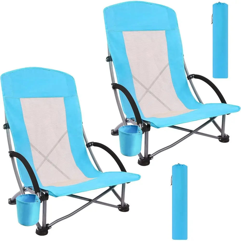 Outdoor Camping High Chair - Sillas de Playa Portátiles Azules (Paquete