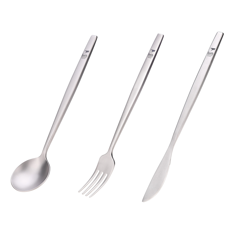 Outdoor Camping Dining Set - Keith-cuchara portátil de titanio, tenedor, cuchillo,
