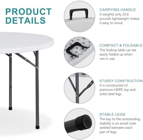 Mesa Plegable Redonda de 4 Pie - Camping Outdoor Or Indoor reseña y precio